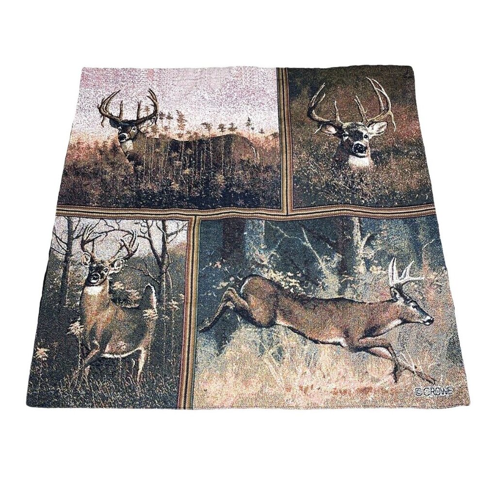 Vintage Tapestry Wall Hanging Buck Deer Hunting 25'x25' Made in USA